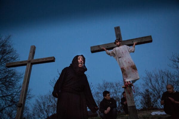 Lisa Johnston  |  lisajohnston@archstl.org  |  @aeternusphoto Alejandra Melendez played the role of Mary in a re-enactment of Via Crucis (Way of the Cross) at Our Lady of Guadalupe Parish in Ferguson, MO . The performance included a prayerful reflection on the struggles of immigrants and others as they face social justice issues today. Jornadas de Via Cristiana is a Catholic youth group movement, made up of hispanic and latino members that focuses on evangelization. It was founded in South America in the 1960s and is largely based on the Cursillo movement.